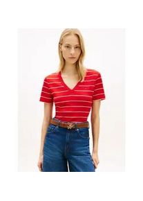 T-Shirt Tommy Hilfiger "CODY, Slim Fit", Damen, Gr. XL (46), fine stp fireworks, calico, Jersey, Obermaterial: 100% Baumwolle, gestreift, schmal normal, tiefer V-Ausschnitt, abgesteppt, Shirts T-Shirt, Baumwolle, slim fit