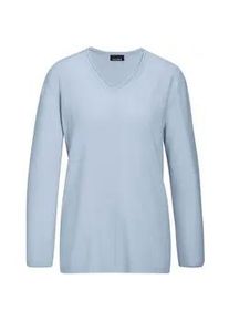 Strickpullover GOLDNER "Kurzgr&ouml;&szlig;e Basicpullover mit V-Ausschnitt", Damen, Gr. 23, blau (hellblau), Obermaterial: 100% Kaschmir WS., Rippe, Pullover Strickpullover, Aufwendig in Form gestrickt
