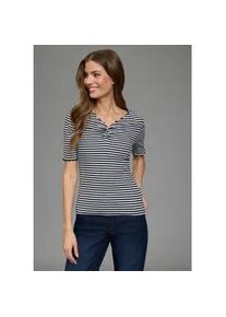 T-Shirt Flashlights, Damen, Gr. 34, schwarz, wei&szlig;, Rippware, Obermaterial: 95% Baumwolle, 5% Elasthan, gestreift, figurbetont h&uuml;ftlang, V-Ausschnitt, Shirts T-Shirt, im Streifen-Design mit R&uuml;schen