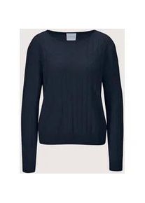 Madeleine Mode Longpullover MADELEINE "Strickpullover Eleganter Wollpullover mit Zopfmuster", Damen, Gr. 40/42, blau (marine), Obermaterial: 100% Schurwolle WV., Modern, Pullover Longpullover, Allover-Zopfmuster