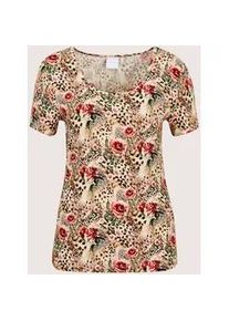 Madeleine Mode Kurzarmshirt MADELEINE "Blusenshirt Elegantes Oberteil mit romantischem Druck", Damen, Gr. 42, schwarz (caramel, schwarz, multicolor), Obermaterial: 95% Viskose CV. 5% Elasthan EL., Modern, Shirts