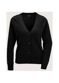 Madeleine Mode Strickjacke MADELEINE "Strickjacke Eleganter Cardigan mit V-Ausschnitt", Damen, Gr. 40/42, schwarz, Obermaterial: 100% Baumwolle CO., Modern, Strickjacken Strickjacke, Strukturstrick