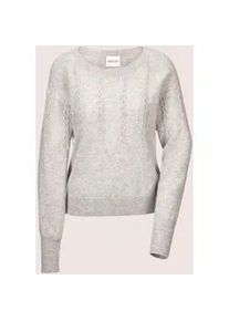 Madeleine Mode Longpullover MADELEINE "Pullover Rundhals-Pullover mit Zopfmuster", Damen, Gr. 40/42, grau (silbergrau, wollwei&szlig;, melange), Obermaterial: 90% Schurwolle WV. 10% Kaschmir WS., Modern, normal, Pullover Longpullover