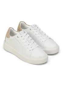 Marc O'Polo Plateausneaker MARC O'POLO "Kaira", Damen, Gr. 38, sanftes wei&szlig;, sand, Glattleder, Veloursleder, unifarben mit Farbeinsatz, Schuhe Plateausneaker, Schn&uuml;rschuh, Halbschuh, Freizeitsneaker mit Memory Foam