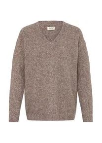 V-Ausschnitt-Pullover oxmo "V-Ausschnitt-Pullover OXISELMA", Damen, Gr. XL, grau (grau melange), Obermaterial: 44% Nylon NY. 27% Polyester Pol. recyc.. 23% Polyacryl PAN. 5% Wolle mw. 1% Elasthan EL., Pullover