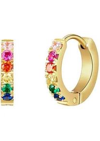 Paar Creolen EASTSIDE "Set: SC257", gelbgold, rosa, Ohrringe, Damen, 12,5,mit Zirkonia, Edelstahl, mit bunten Zirkonia