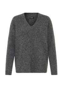 V-Ausschnitt-Pullover oxmo "V-Ausschnitt-Pullover OXISELMA", Damen, Gr. XS, grau (dunkelgrau melange), Obermaterial: 44% Nylon NY. 27% Polyester Pol. recyc.. 23% Polyacryl PAN. 5% Wolle mw. 1% Elasthan EL., Pullover