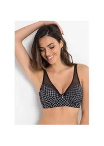 Minimizer-BH bonprix "Minimizer-BH mit Mesh", Damen, Gr. 75, Cup E, schwarz (schwarz, wei&szlig; bedruckt), Obermaterial: 80% Polyamid, 20% Elasthan. Futter: 92% Polyamid, 8% Elasthan, BHs Minimizer-BH, Minimizer-Funktion, klassische Passform, aus Polyamid und Elasthan