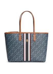Tragetasche Tommy Hilfiger "TH MONOPLAY TOTE STRIPE LE", Damen, Gr. B/H/T: 43cm x 27cm x 15cm, blau, Leder, Lederimitat, Taschen, Damen Handtasche, Tragetasche mit Allover TH-Druck