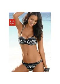 B&uuml;gel-Bandeau-Bikini Bruno Banani, Damen, Gr. 42, Cup B, gr&uuml;n (oliv, bedruckt), Polyamid, Bikini-Sets, in Wickeloptik