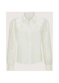 Madeleine Mode Langarmbluse MADELEINE "Hemdbluse Baumwollbluse mit floraler Stickerei", Damen, Gr. 38, wei&szlig; (wollwei&szlig;), Obermaterial: 100% Baumwolle CO., Modern, gerade, Blusen, Bluse mit dekorativen Spitzeneins&auml;tzen am Arm und im Vorderteil