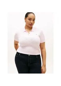 Polokragenpullover Tommy Hilfiger Curve "CRV CO CABLE FINE GG POLO S/S", Damen, Gr. 52, light pink, Strick, Obermaterial: 100% Baumwolle, Zopfmuster, regular fit normal, ohne Ausschnitt, Rippb&uuml;ndchen, Pullover, in gro&szlig;en Gr&ouml;&szlig;en, mit Zopfmuster