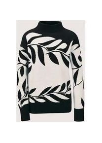 Madeleine Mode Longpullover MADELEINE "Jacquard-Pullover Moderner Winterpullover mit floralem Strickmuster", Damen, Gr. 44/46, schwarz (schwarz, wollwei&szlig;), Obermaterial: 50% Baumwolle CO. 50% Polyacryl PAN., Modern, Pullover Longpullover, Jacquard