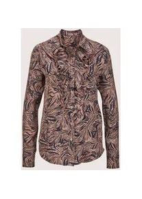 Madeleine Mode Hemdbluse MADELEINE "Bluse Hemdbluse mit R&uuml;schen-Dekoration", Damen, Gr. 40, blau (marine, caramel, espresso), Obermaterial: 100% Viskose CV., Modern, normal, Blusen Hemdbluse