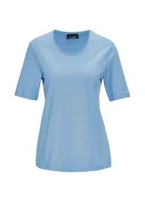 Langarm-Poloshirt GOLDNER "Basic Baumwollshirt mit kurzem Arm", Damen, Gr. 42, blau (hellblau), Obermaterial: 100% Baumwolle CO., normal, Sonstiges, Shirts, Ohne