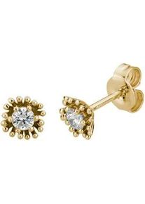 Paar Ohrstecker LYOMI "585/- Gelbgold 2 synth. Diam. 0,20ct. floral", gelb, wei&szlig;, Ohrringe, Damen, one-size, 0,2 VS = sehr kleine Einschl&uuml;sse, Gold