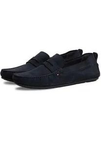 Slipper Tommy Hilfiger "CORE HILFIEGR SUEDE DRIVER", Herren, Gr. 45, dunkelblau, Veloursleder, unifarben, Schuhe Slipper, Flats, Schlupfschuh in Mokassin-Optik