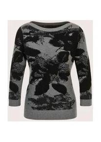 Madeleine Mode Longpullover MADELEINE "Jacquardpullover Strickpullover mit U-Boot-Ausschnitt", Damen, Gr. 40/42, schwarz (graphit, schwarz), Obermaterial: 60% Wolle WO. 19% Viskose CV. 18% Polyamid PA. 3% Alpaka WP., Modern, normal, Pullover Longpullover, Modischer Jacquardpullover aus soften Garnen