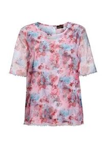 Kurzarmbluse GOLDNER "Kurzgr&ouml;&szlig;e Druckbluse aus herrlich weichem Mesh", Damen, Gr. 25, orange (lagune, apricot, gemustert), Obermaterial: 100% Polyester PES., festlich, normal, Sonstiges, Blusen, Ohne