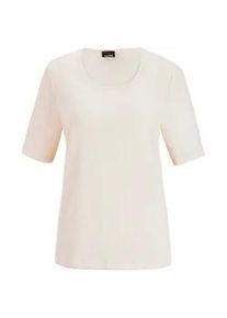 Kurzarmshirt GOLDNER "Kurzgr&ouml;&szlig;e Braunes Halbarm-Oberteil", Damen, Gr. 20, beige (stein), Obermaterial: 76% Polyester PES. 20% Viskose CV. 4% Elasthan EL., gerade, Sonstiges, Shirts, Crash-Optik