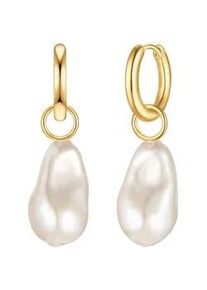 Paar Creolen YOKOAMII "Set: Y92", gelb (gelbgold), Ohrringe, Damen, 40,8mm, mit Perle