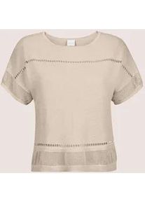 Madeleine Mode Longpullover MADELEINE "Pullover Kurzarm-Pullover mit Glanz-Effekt", Damen, Gr. 40/42, grau (kiesel), Obermaterial: 57% Viskose CV. 32% Polyester PES. 6% Leinen LI. 5% metallisierte Fasern MTF., Modern, normal, Pullover Longpullover