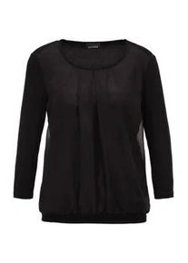 Kurzarmbluse GOLDNER "Chiffon-Shirt mit 3/4-Arm, Rundhals", Damen, Gr. 46, schwarz, Obermaterial: 95% Viskose CV. 5% Elasthan EL., Casual, Sonstiges, Blusen, keine/nicht relevant