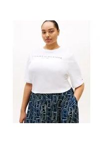 T-Shirt Tommy Hilfiger Curve "CRV CORP LOGO TRAPEZE C-NK TEE", Damen, Gr. 48, th optic wei&szlig;, Single Jersey, Obermaterial: 100% Baumwolle, bedruckt, regular fit normal, Rundhals, gerader Abschluss, Shirts T-Shirt, in gro&szlig;en Gr&ouml;&szlig;en