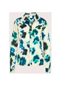 Madeleine Mode Langarmbluse MADELEINE "Hemdbluse Viskosebluse mit floralem Aquarellmuster", Damen, Gr. 46, blau (aqua, multicolor), Obermaterial: 100% Viskose CV., Modern, gerade, Blusen, Knopfmanschetten