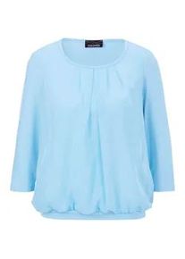 Kurzarmbluse GOLDNER "Kurzgr&ouml;&szlig;e Chiffon-Shirt mit 3/4-Arm, Rundhals", Damen, Gr. 22, blau (bleu), Obermaterial: 95% Viskose CV. 5% Elasthan EL., Casual, Gerade, Blusen, keine/nicht relevant