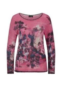 Rundhalspullover GOLDNER "Wollpullover floral, U-Boot-Ausschnitt", Damen, Gr. 50, pink (pink, bunt, gemustert), Obermaterial: 53% Alpaka WP. 30% Polyamid PA. 17% Wolle mw., Modisch, Pullover Rundhalspullover, mit Alpaka-Wolle