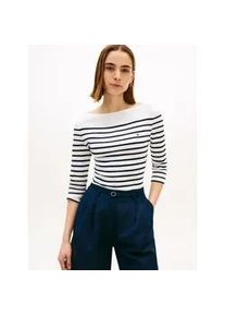 3/4-Arm-Shirt Tommy Hilfiger "NEW CODY SLIM BOAT-NK 3/4SLV", Damen, Gr. S (36/38), ecru, schwarz night navy stripe, Jersey, Obermaterial: 100% Baumwolle, gestreift, slim fit h&uuml;ftlang, U-Boot-Ausschnitt, abgesteppt, Shirts 3/4-Arm-Shirt, mit Logostickerei