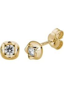 Paar Ohrstecker LYOMI "585/- Gelbgold Bl&uuml;te 2 synth. Diam. 0,20ct.", gelb, wei&szlig;, Ohrringe, Damen, one-size, 0,2 VS = sehr kleine Einschl&uuml;sse, Gold