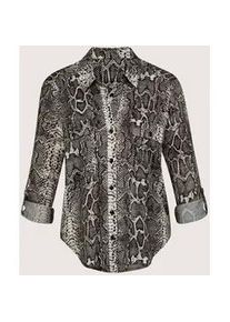 Madeleine Mode Hemdbluse MADELEINE "Bluse Lange Hemdbluse mit Unikat-Print", Damen, Gr. 36, wei&szlig; (perlwei&szlig;, multicolor), Obermaterial: 100% Polyester PES., Modern, normal, Blusen Hemdbluse