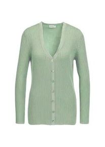 Strickjacke GOLDNER "Kurzgr&ouml;&szlig;e Edle Strickjacke in Rippenstruktur", Damen, Gr. 19, gr&uuml;n (salbei), Obermaterial: 65% Polyacryl PAN. 35% Polyester PES., Sonstiges, Strickjacken Strickjacke, Mit echten Perlmuttkn&ouml;pfen