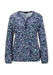 Print-Shirt GOLDNER "Trageangenehmes Shirt mit individuellem Druck", Damen, Gr. 44, blau (taubenblau, gemustert), Obermaterial: 95% Viskose CV. 5% Elasthan EL., figurumspielend, Gummib&uuml;ndchen, Shirts, Ohne