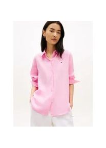 Hemdbluse Tommy Hilfiger "ESS LINEN RELAXED SHIRT", Damen, Gr. 44, rose petal, Web, Obermaterial: 100% Leinen, unifarben, relaxed fit h&uuml;ftlang, 1-Knopf-Manschette, Blusen Hemdbluse, mit Logostickerei,k&uuml;hlendes Premium Leinen