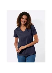 Kurzarmshirt Casual Looks "2er-Pack Shirts", Damen, Gr. 44, marine, ecru, 100% Baumwolle, unifarben, V-Ausschnitt, Shirts