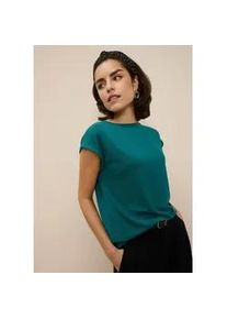 T-Shirt Tamaris, Damen, Gr. 44, blau (petrol), Single Jersey, Obermaterial: 95% Viskose, 5% Elasthan, Basic, regular fit h&uuml;ftbedeckend, Rundhals, Aufschlag, Shirts T-Shirt, Regular Fit, mit &uuml;berlappenden Schultern, Kurzarm mit Aufschlag