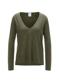 Madeleine Mode Longpullover MADELEINE "Pullover Kaschmirpullover mit V-Ausschnitt", Damen, Gr. 36/38, gr&uuml;n (khaki), Obermaterial: 100% Kaschmir WS., Modern, gerade, Pullover Longpullover