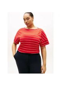 Kurzarmshirt Tommy Hilfiger Curve "CRV MDRN CODY CAP SLV C-NK TEE", Damen, Gr. 52, fine stp fireworks, calico, Single Jersey, Obermaterial: 100% Baumwolle, gestreift, normal, U-Boot-Ausschnitt, Shirts, in gro&szlig;en Gr&ouml;&szlig;en