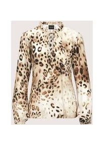 Madeleine Mode Langarmbluse MADELEINE "Bluse Tunika-Bluse mit Unikat-Print", Damen, Gr. 34, beige (caramel, multicolor), Obermaterial: 100% Viskose CV., Modern, normal, Blusen