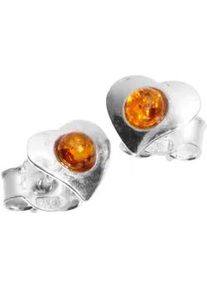 Paar Ohrstecker OSTSEE-SCHMUCK "- Herz - Silber 925/000 - Bernstein" Gr. 7, silber (silber 925, silberfarben, wei&szlig;), Ohrringe, Damen, Silber 925 (Sterlingsilber)