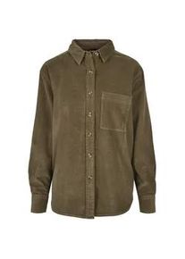 Kurzarmshirt Urban Classics "Urban Classics Damen Ladies Corduroy Oversized Shirt", Damen, Gr. XL, olive, 100% Baumwolle, unifarben, oversize, amerikanischer Ausschnitt, Shirts