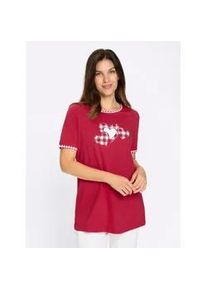 Longshirt Classic Basics "Longshirt", Damen, Gr. 52, rot, wei&szlig;, 100% Baumwolle, gemustert, kariert, mehrfarbig, Rundhals, Shirts Longshirt