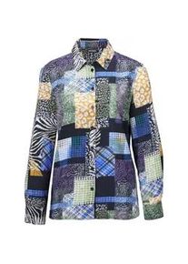 Klassische Bluse GOLDNER "Patchworkbluse mit Allover-Druck", Damen, Gr. 46, blau (marine, gemustert), Obermaterial: 100% Viskose CV., figurumspielend, Manschette, Blusen, Knopfleiste