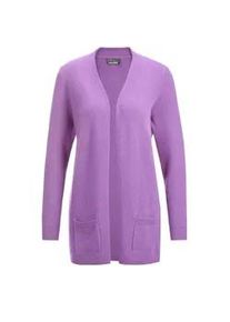 Strickjacke GOLDNER "Langarm Feinstrick-Cardigan", Damen, Gr. 46, lila (violett), Obermaterial: 100% Kaschmir WS., figurumspielend, Rippe, Strickjacken Strickjacke, Ohne