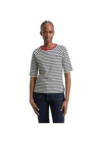T-Shirt Tom Tailor DENIM, Damen, Gr. M, navy wei&szlig; stripe, Jersey, Obermaterial: 100% Baumwolle, bedruckt, gestreift, regular fit normal, Rundhals, gerader Abschluss, Shirts T-Shirt, mit Print