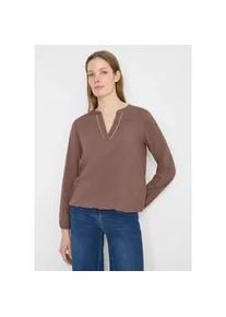 Langarmbluse Cecil, Damen, Gr. M (40), urban taupe, Stoff, 100% Viskose, unifarben, klassisch normal, Rundhals, elastischer Bund, Blusen, mit geschlitztem Rundhalsausschnitt