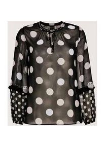 Madeleine Mode Langarmbluse MADELEINE "Chiffonbluse Elegante Bluse mit P&uuml;nktchen-Druck", Damen, Gr. 42, schwarz (schwarz, wei&szlig;), Obermaterial: 100% Polyester PES., Modern, Blusen, Mit Bindeband und Schlitz